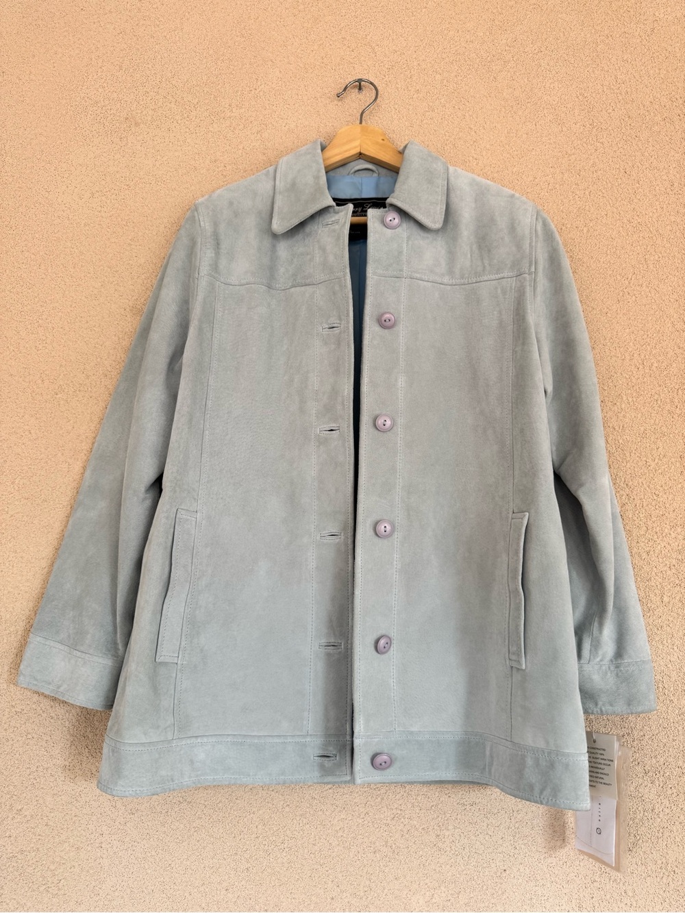 🆕Terry Lewis Classic Luxuries Soft Blue Suede Shirt Jacket Shacket Boho Y2K